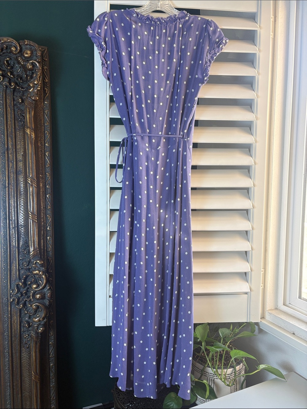 Reformation Lavender Polka Dot Wrap Midi Dress, size Small - Picture 9 of 12